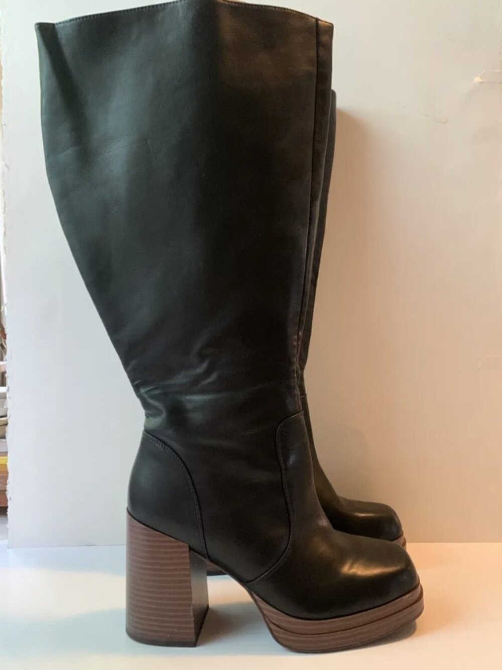 Torrid Curse Black Faux Leather Platform Knee-High Boots 8 WW Wide Calf Y2K